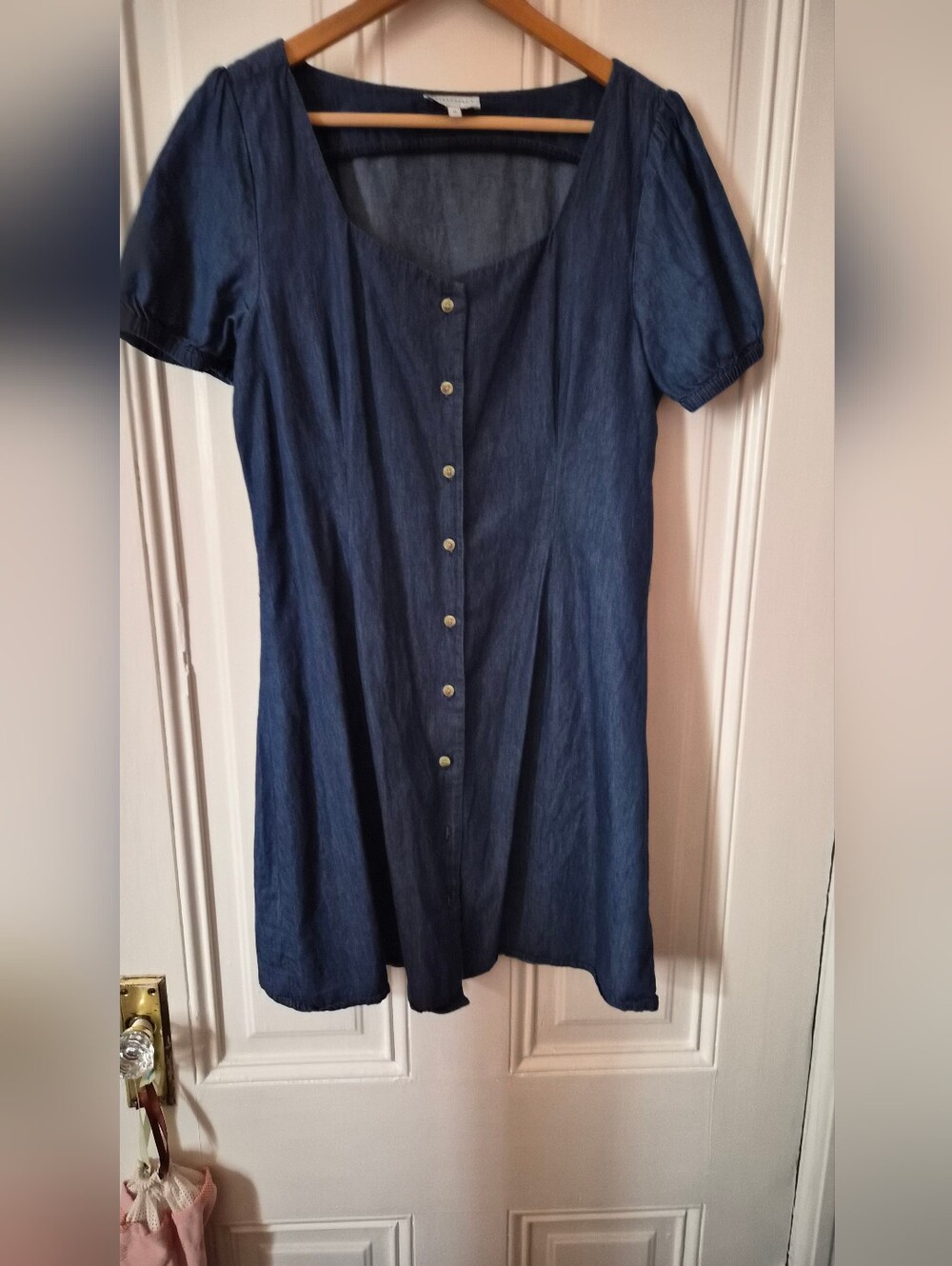 Warehouse UK Button-Front Navy Blue Dress